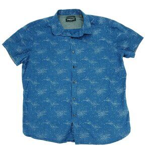 Kenneth Cole Button Shirt Mens XL Blue Paint Splatter Dots All Over Print AOP
